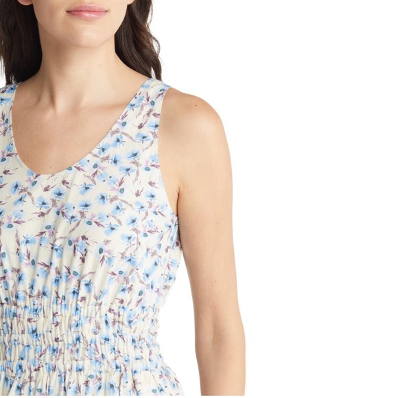 Something Navy Maxi Dress, Floral Smocked Cotton Cream Multi, Size XS New w/Tag - Picture 7 of 10